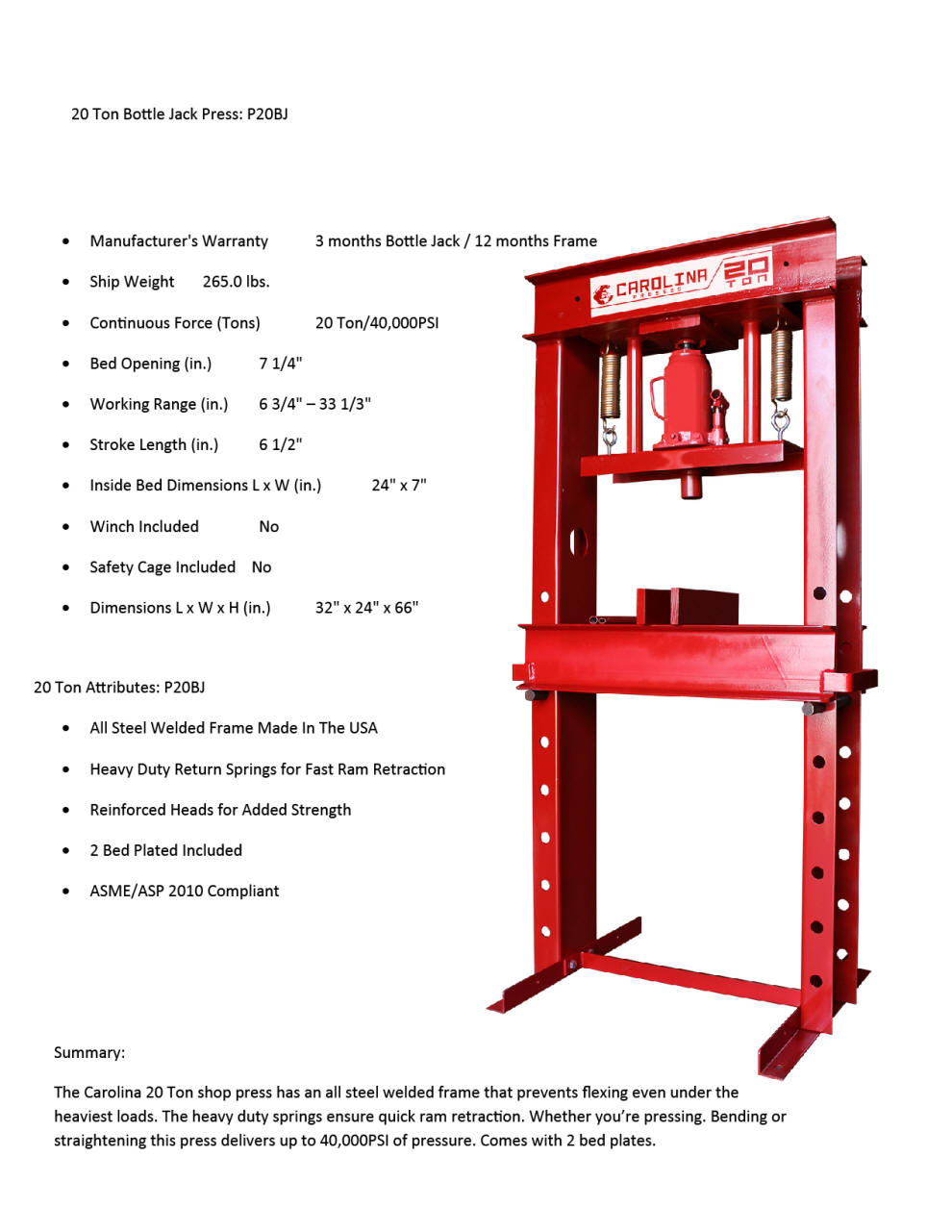 Bottle Jack Press from CIE